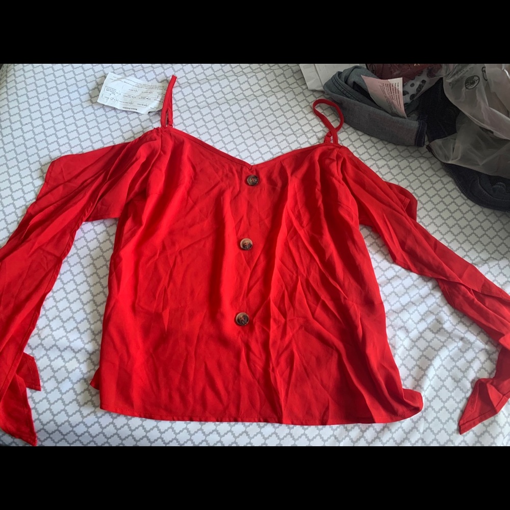 NEW Cold shoulder - tie sleeve blouse